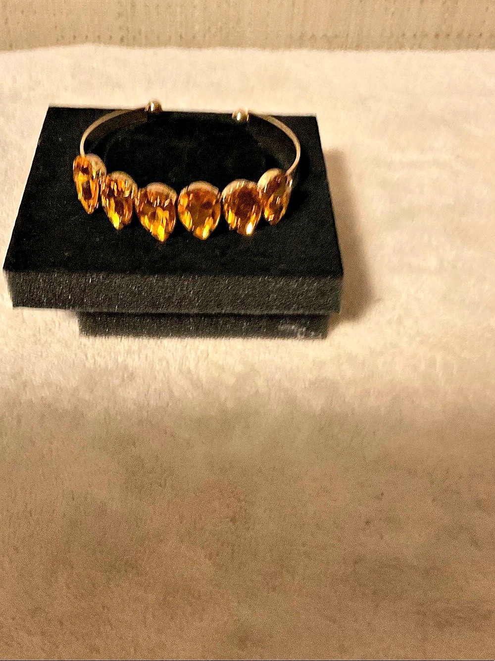 Gold-Tone Amber-Color Stone Cuff Bracelet